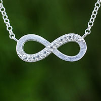 Sterling silver pendant necklace, 'Infinite Glamour' - Infinity Symbol Necklace in Sterling with Cubic Zirconia