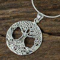 Sterling silver pendant necklace, 'Celtic Tree' - Original Artisan Made Sterling 925 Tree Pendant Necklace
