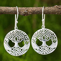 Sterling silver dangle earrings, 'Celtic Tree' - Celtic Style Tree Earrings Handmade in Sterling Silver