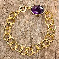 Gold plated amethyst link bracelet,