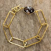 Gold plated smoky quartz link bracelet,