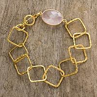 Gold plated rose quartz link bracelet,
