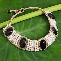 Onyx and cultured pearl collarette necklace,