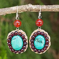Carnelian and garnet beaded earrings,