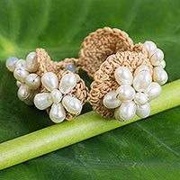Cultured pearl flower bracelet,