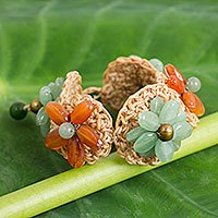 Carnelian and quartz flower bracelet,