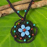 Carnelian and calcite beaded pendant necklace,