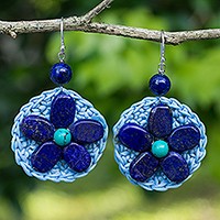 Lapis lazuli beaded dangle earrings,