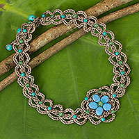 Beaded flower necklace, Blossoming Blue Stargazer