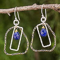 Gold plated lapis lazuli dangle earrings,