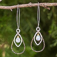 Gold plated rainbow moonstone dangle earrings,