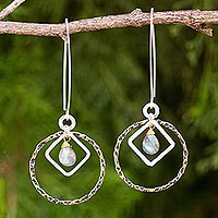 Gold plated labradorite dangle earrings,