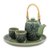 Celadon ceramic tea set, 'Thai Camellia in Blue' (set for 2) - Blue and Green Floral Ceramic Tea Service (set for 2) (image 2a) thumbail