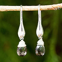 Smoky quartz dangle earrings, 'Sophisticated Smoke' - Fair Trade Dangle Earrings with Smoky Quartz and Silver