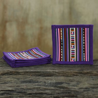 Cotton coasters, Lahu Purple (set of 6)