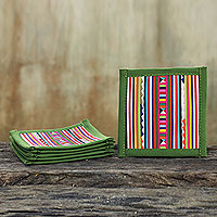 Cotton coasters Lahu Olive set of 6 Thailand