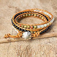 Onyx and unakite wrap bracelet,