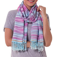 Hand woven scarf Flowing Blue Pink Thailand