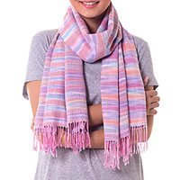 Hand woven scarf Flowing Pink Orange Thailand