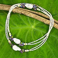 Cultured pearls and multi-gemstone long beaded necklace,