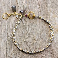 Gold plated multi-gemstone braided bracelet,