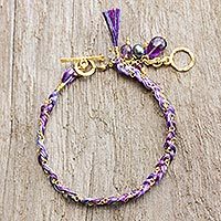 Gold plated multi-gemstone braided bracelet,