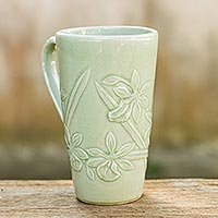 Celadon ceramic mug Green Orchid Thailand