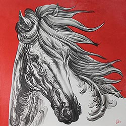'White Magic II' (2014) - Signed Thai Expressionist Horse Painting