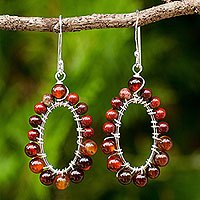 Carnelian and jasper dangle earrings,