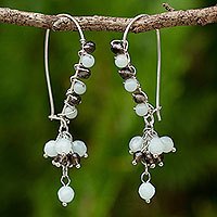 Amazonite and smoky quartz beaded earrings,