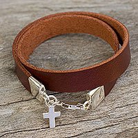 Leather and sterling silver wrap bracelet,