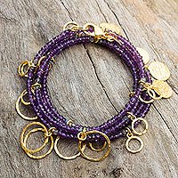 Gold plated amethyst wrap bracelet,