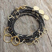 Gold plated onyx wrap bracelet,