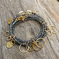 Gold plated labradorite wrap bracelet,