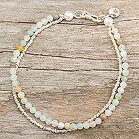 Amazonite and cultured pearl beaded bracelet,