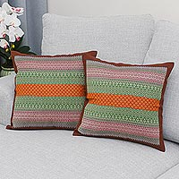 Cotton cushion covers Enchanted Thai Meadow pair Thailand