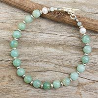 Amazonite and cultured pearl beaded bracelet,