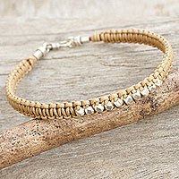 Leather and silver braided bracelet,
