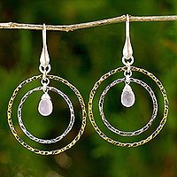 Gold plated pink chalcedony dangle earrings,