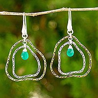 Gold plated green chalcedony dangle earrings,