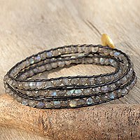 Gold plated labradorite wrap bracelet,