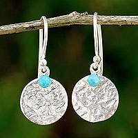 Sterling silver dangle earrings, 'Blue Harvest Moon' - Artisan Crafted Jewelry Sterling Silver and Calcite Earrings