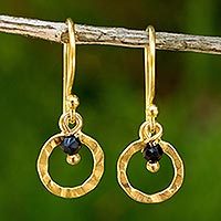 Gold plated onyx dangle earrings,