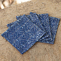 Cotton batik coasters Hmong Indigo Stars set of 4 Thailand