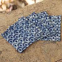 Cotton batik coasters Indigo Arches set of 4 Thailand