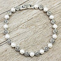 Cultured pearl and marcasite link bracelet,