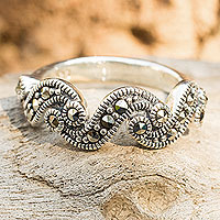 Marcasite band ring, 'River of Starlight' - Handcrafted Silver and Marcasite Ring from Thailand