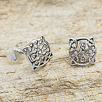 Sterling silver stud earrings, 'Celtic Circle' - Artisan Crafted Petite Celtic Knot Silver Earrings