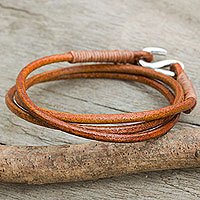 Leather and silver wrap bracelet,