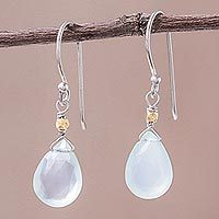 Gold accent chalcedony dangle earrings,